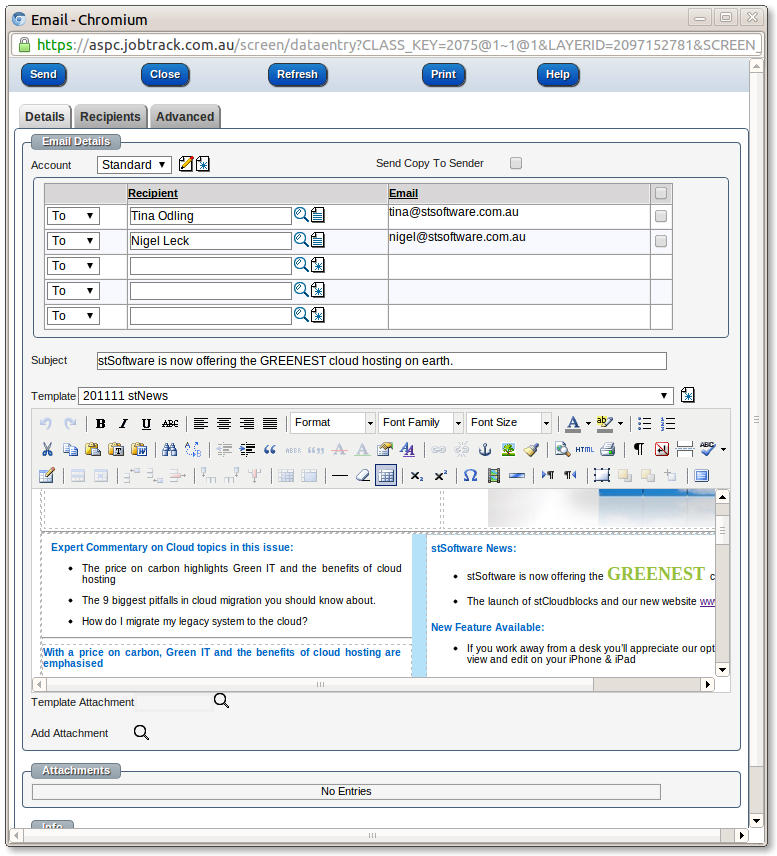 Email Bulk Email Screen