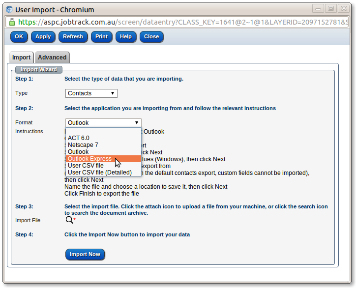 Import Import wizzard